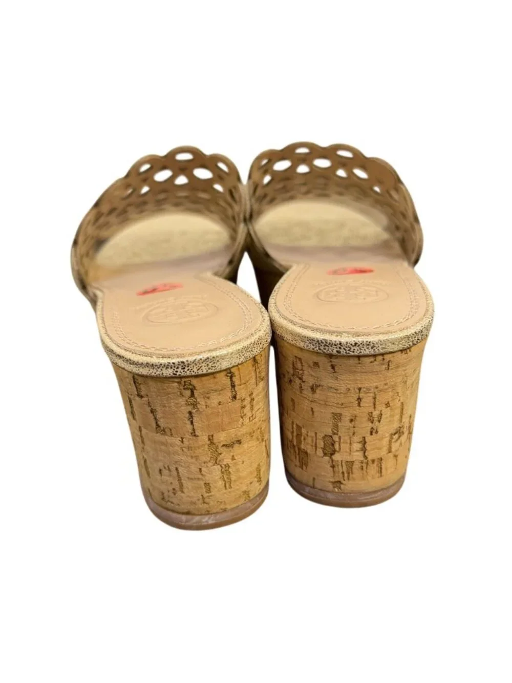 Tory Burch Gold Laser Cut Cork Wedge Sandals Size 6.5